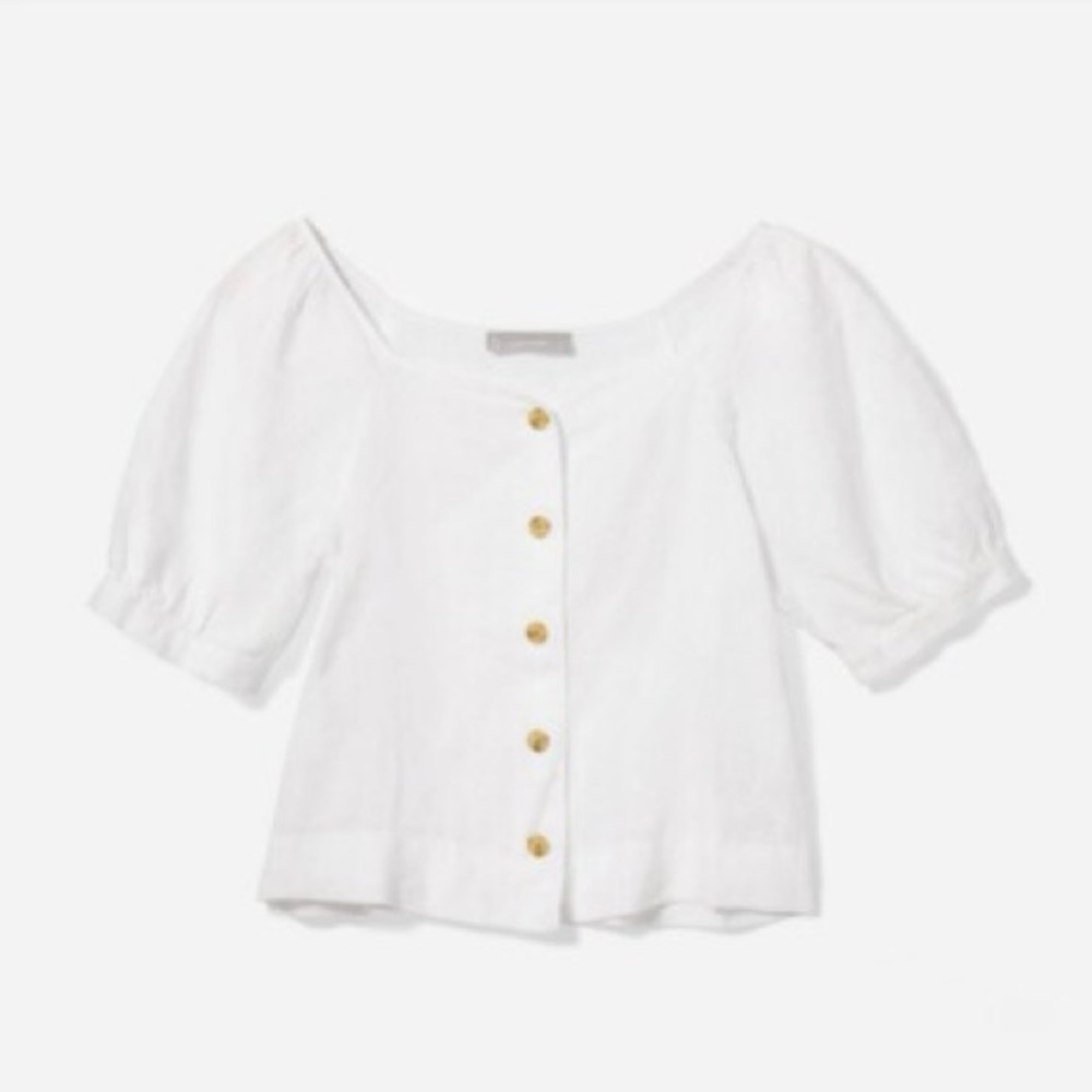 Everlane Linen Puff Sleeve Top White